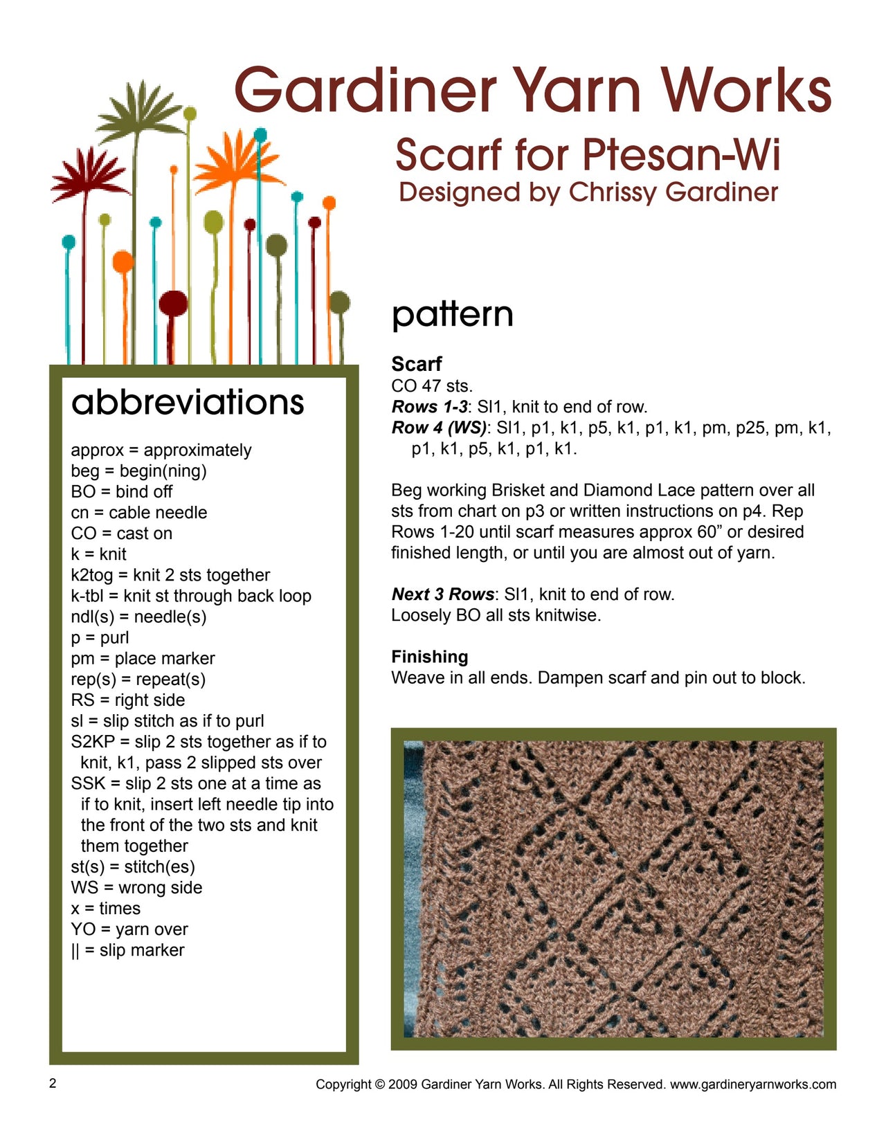 Gardiner Yarn Works Scarf for Ptesan-Wi Knitting Pattern