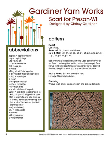 Gardiner Yarn Works Scarf for Ptesan-Wi Knitting Pattern