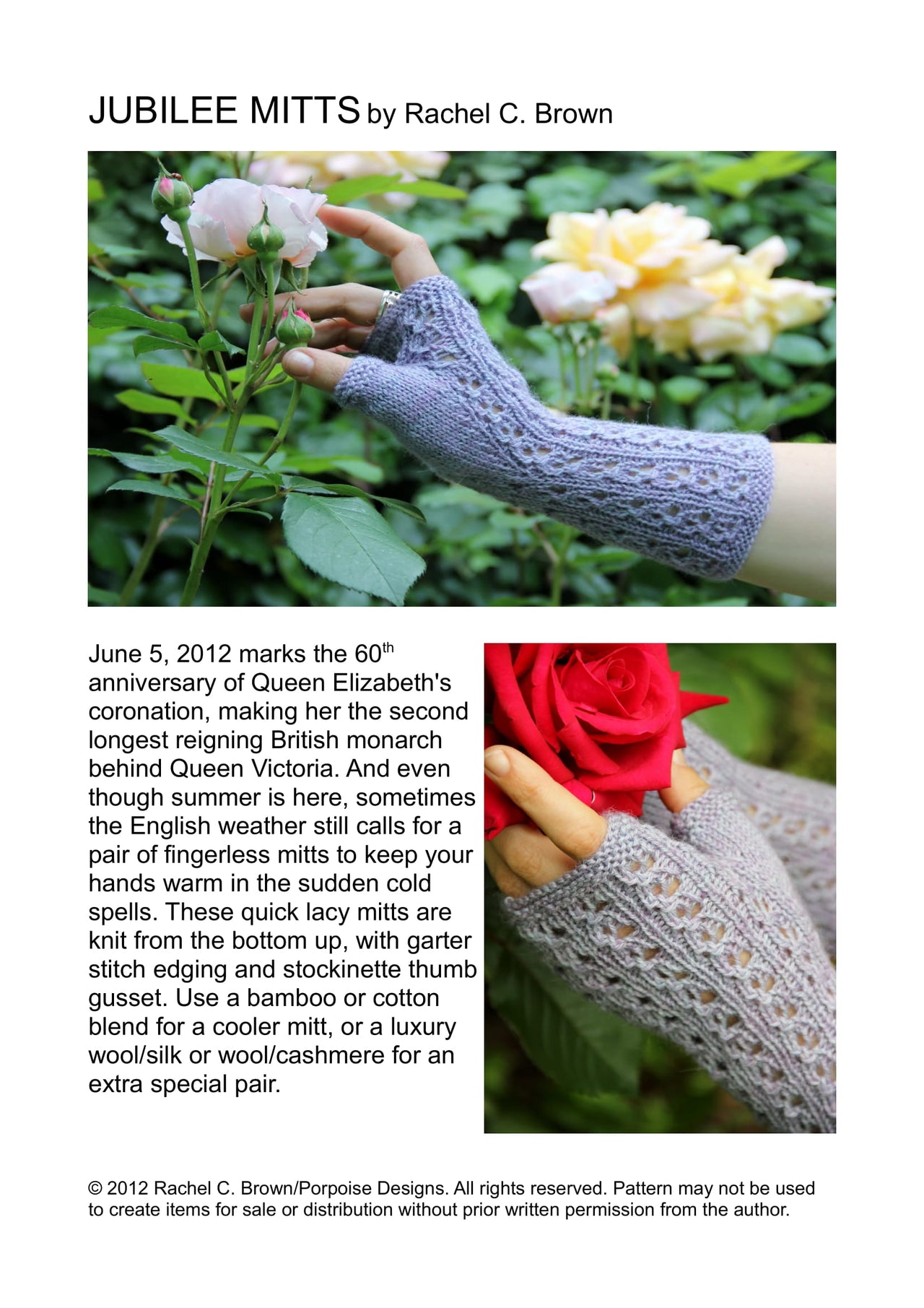 Rachel Brown Jubilee Mitts Gloves Knitting Pattern