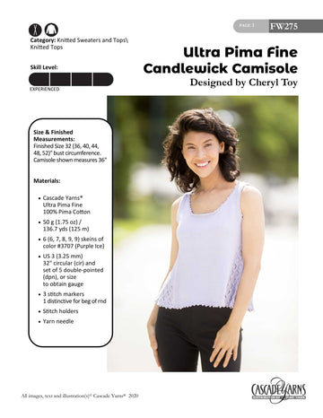 Cascade Yarns FW275 Candlewick Camisole (Free)