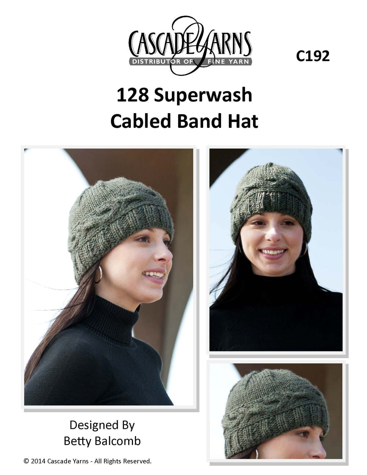 Cascade Yarns C Cabled Band Hat Knitting Pattern