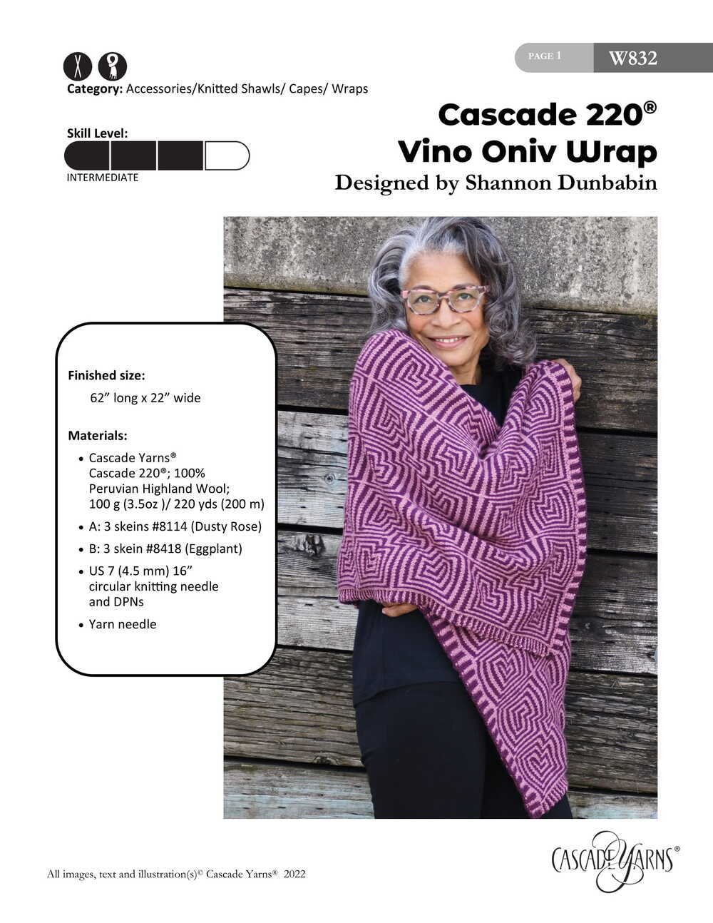 Cascade Yarns W Vino Oniv Wrap Knitting Pattern