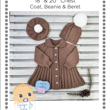 Avery Baby Coat, Beanie & Beret size 18" & 20" chest 6-9mths approx