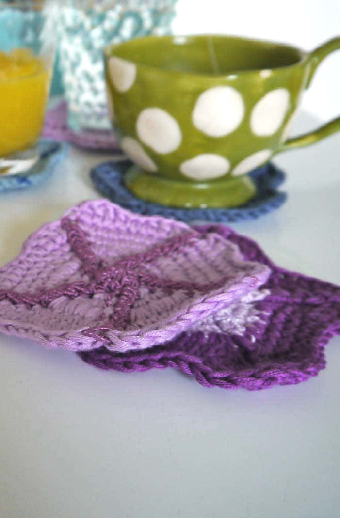 Petunia Blossom Coasters in Berroco Captiva and Modern Cotton (Free)