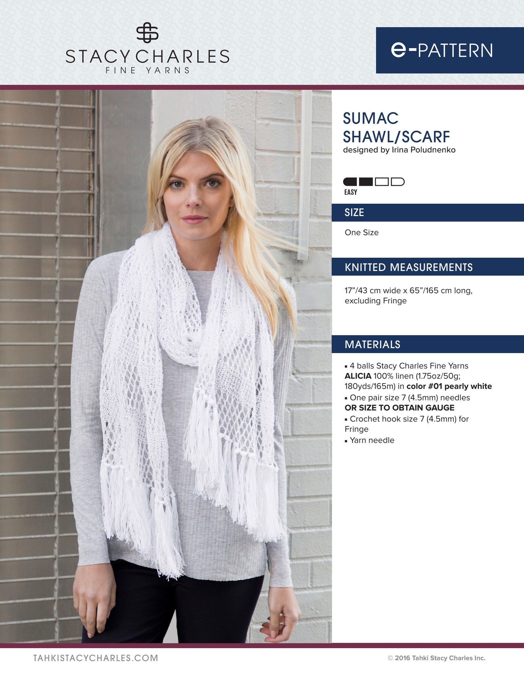 Stacy Charles Fine Yarns Sumac Shawl/Scarf Knitting Pattern