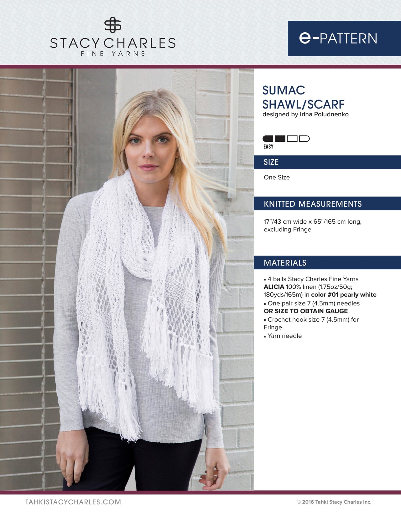 Stacy Charles Fine Yarns Sumac Shawl/Scarf Knitting Pattern