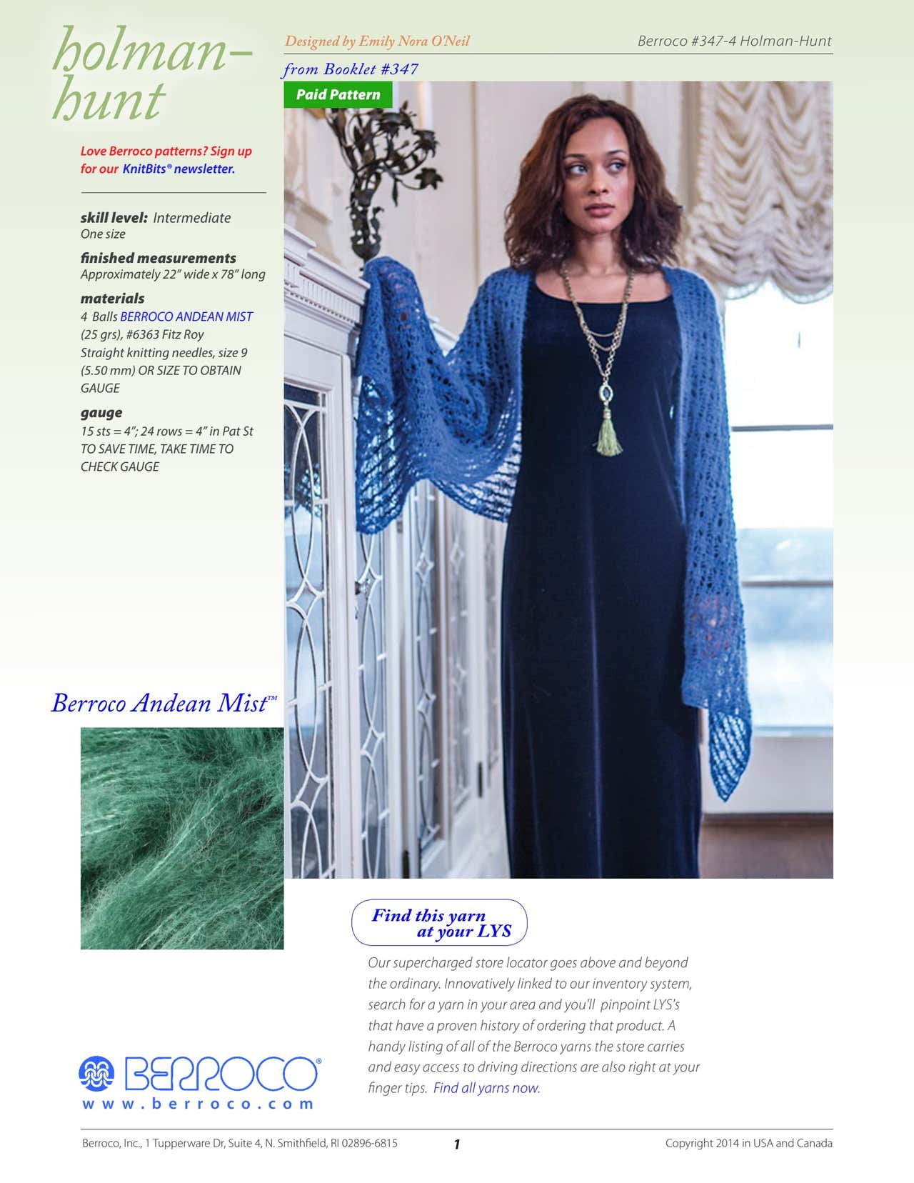 Berroco Holman-Hunt Wrap Knitting Pattern