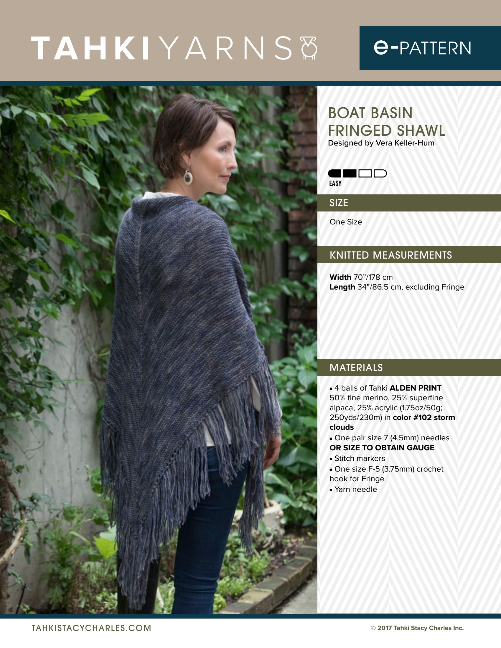 Tahki Yarns Boat Basin Fringed Shawl Knitting Pattern