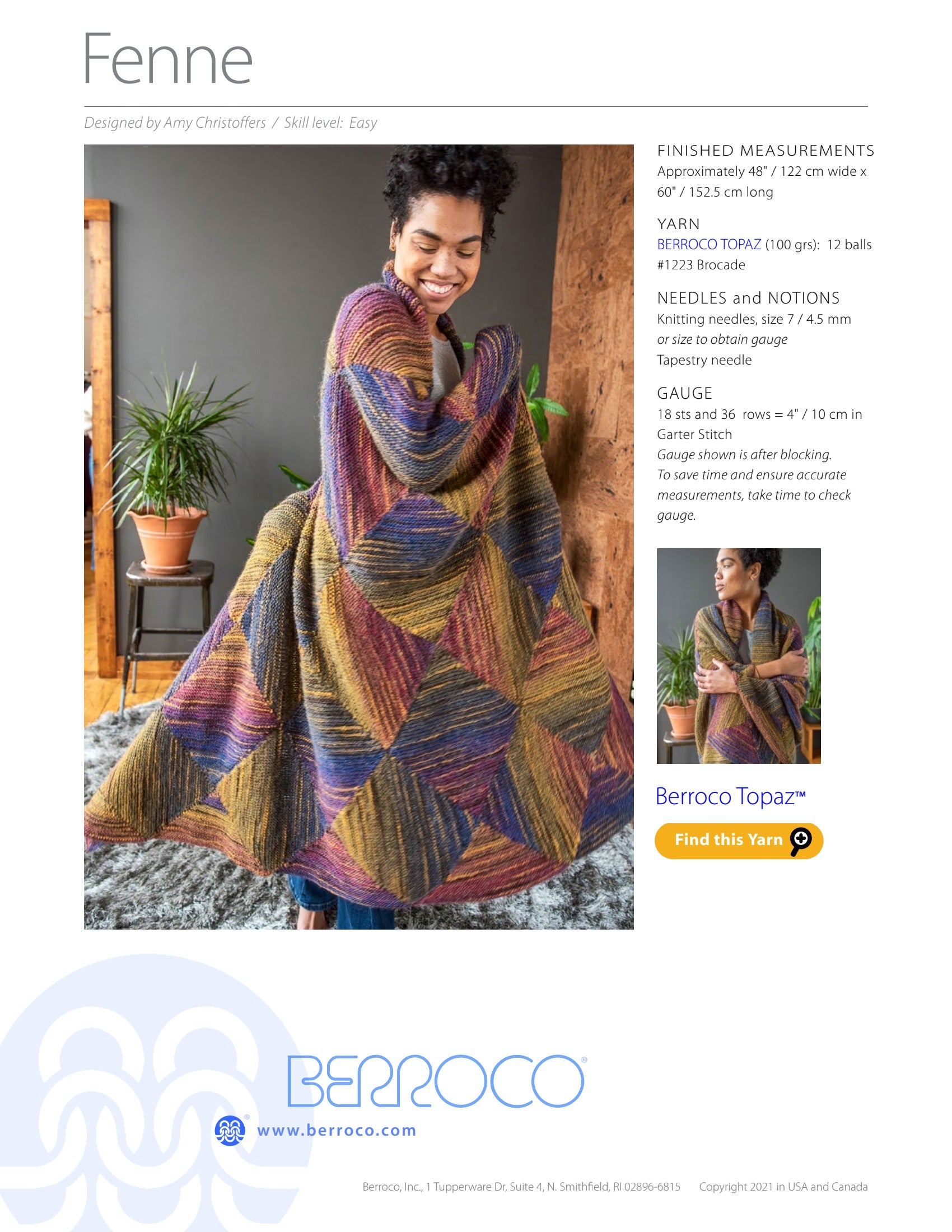 Berroco Fenne Blanket Knitting Pattern