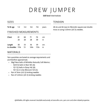 MillaMia Drew Jumper Knitting Pattern