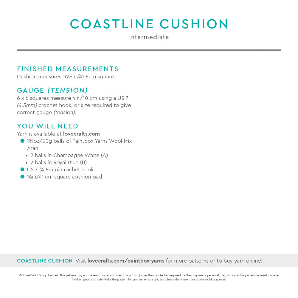 Paintbox Yarns Coastline Cushion Crochet Pattern