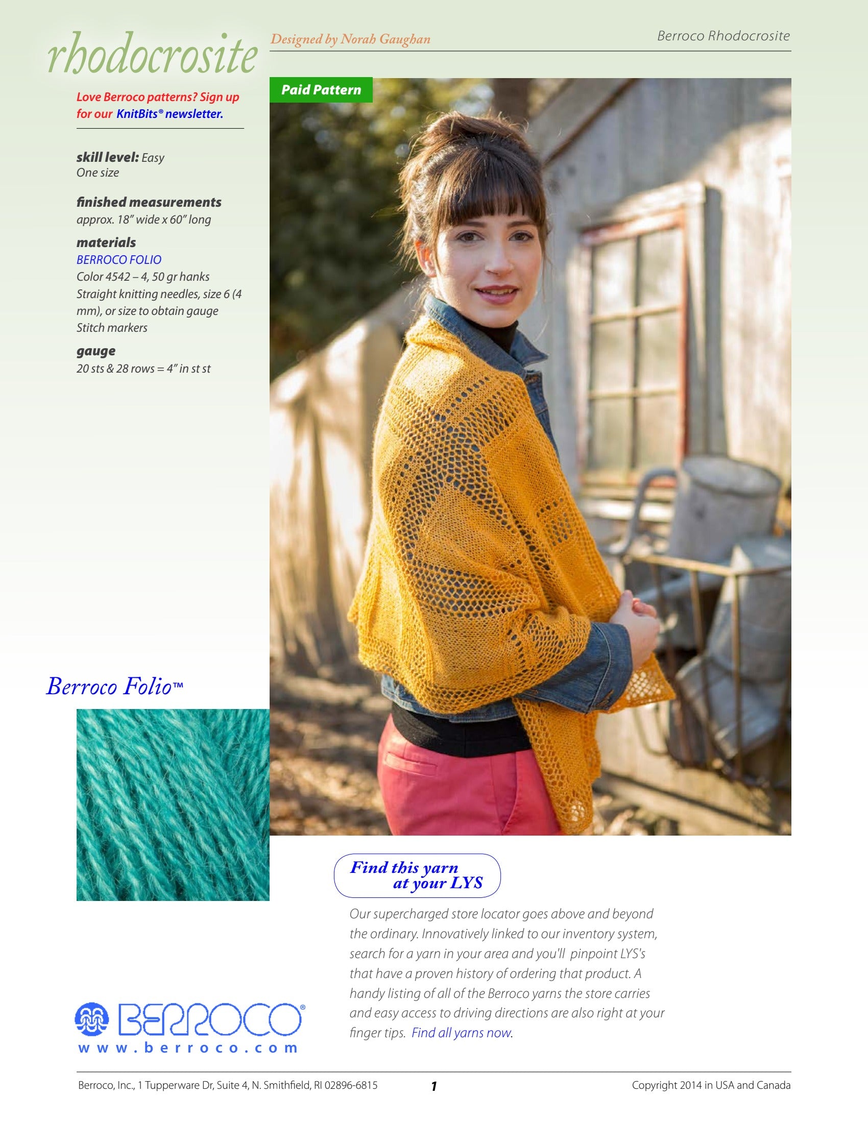 Berroco Rhodocrosite Wrap Knitting Pattern