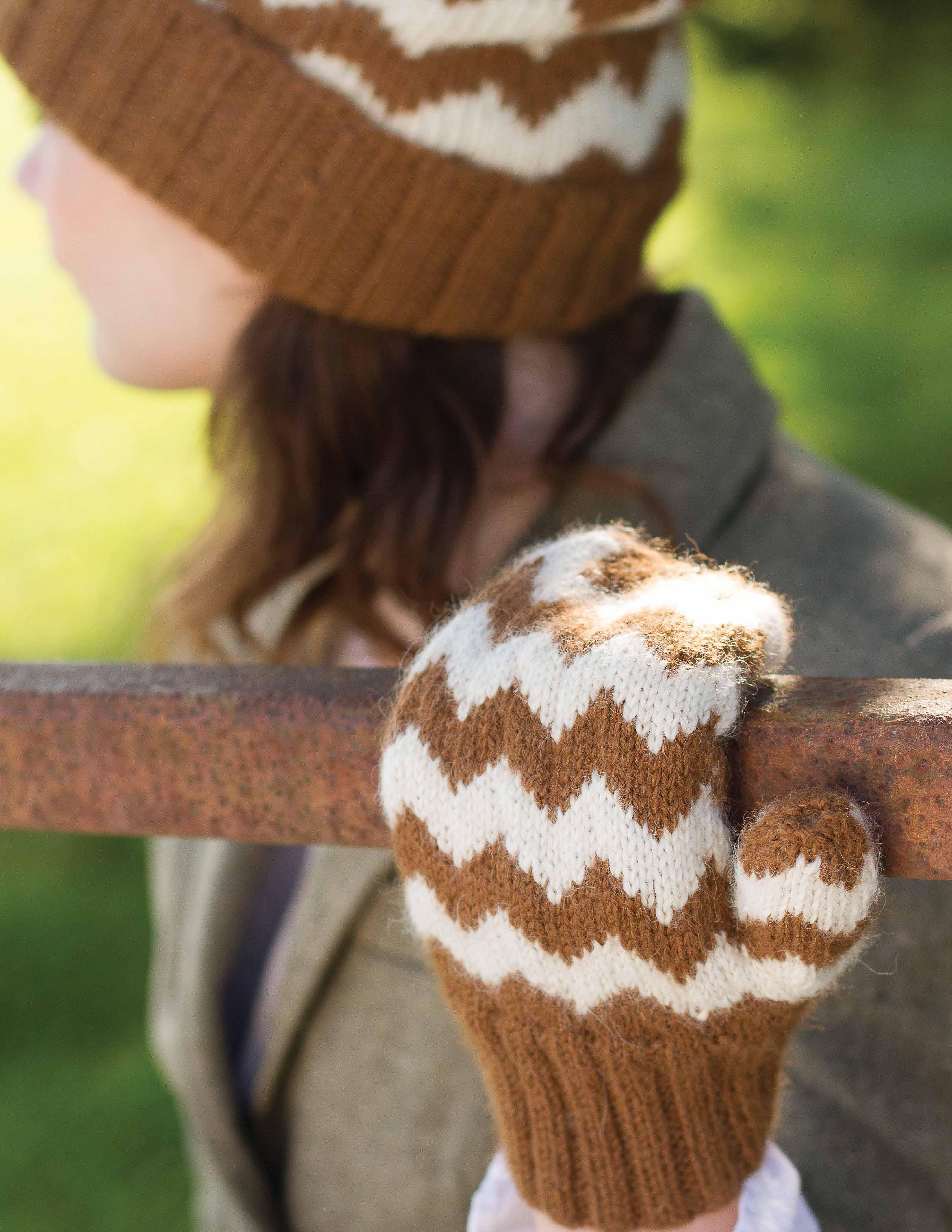 Herbie Chevron Hat and Mittens in Juniper Moon Farm Herriot -