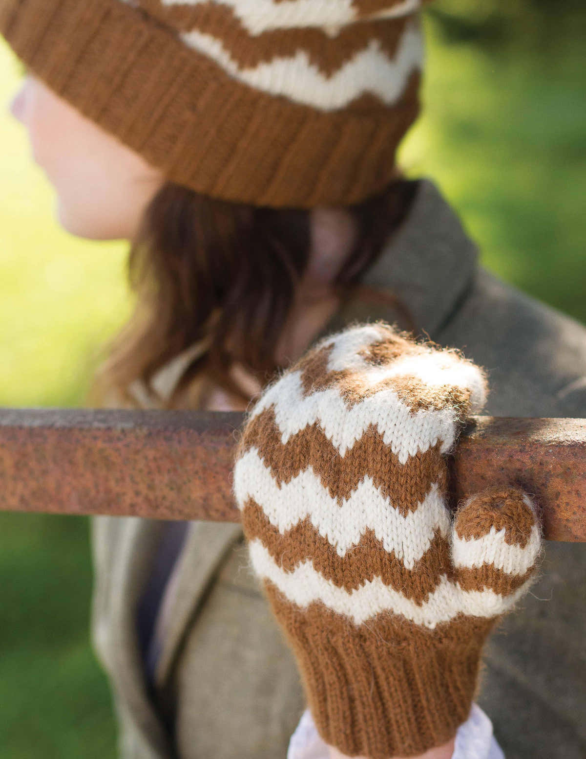Herbie Chevron Hat and Mittens in Juniper Moon Farm Herriot -