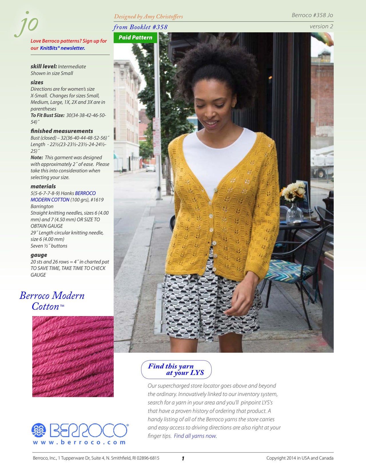 Berroco Jo Cardigan Knitting Pattern