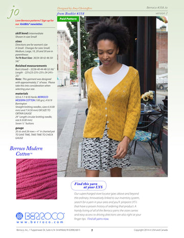 Berroco Jo Cardigan Knitting Pattern