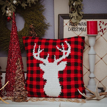 Farmhouse Plaid Deer Pillow Cover