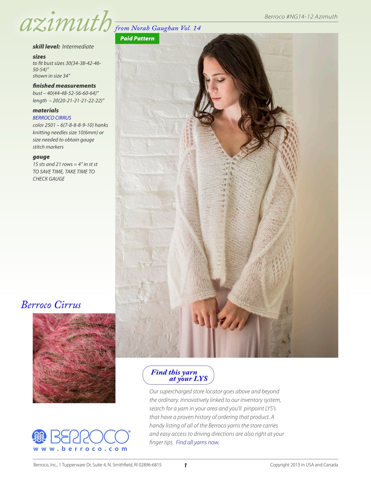 Berroco Azimuth Jumper Knitting Pattern