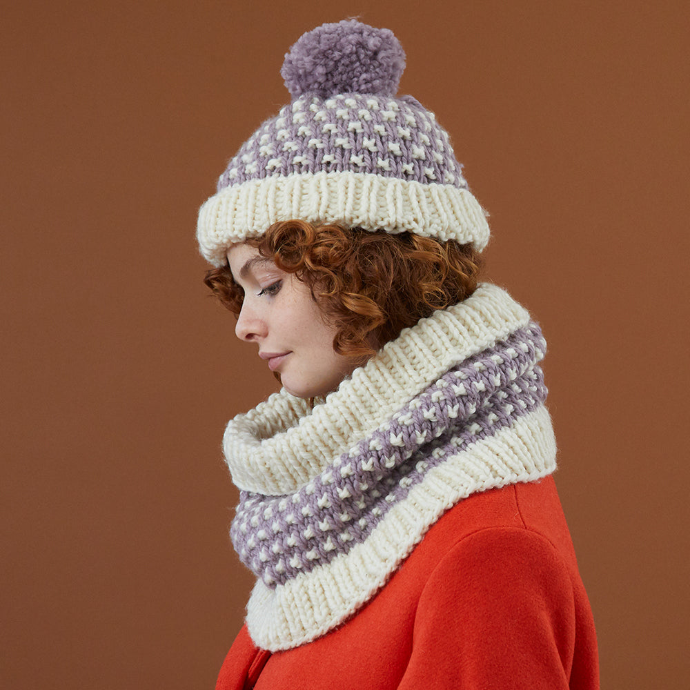 Debbie Bliss Dotty Cowl and Bobble Hat Knitting Pattern