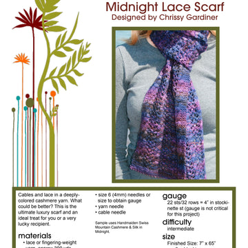 Gardiner Yarn Works Midnight Lace Scarf Knitting Pattern