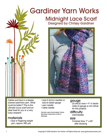 Gardiner Yarn Works Midnight Lace Scarf Knitting Pattern