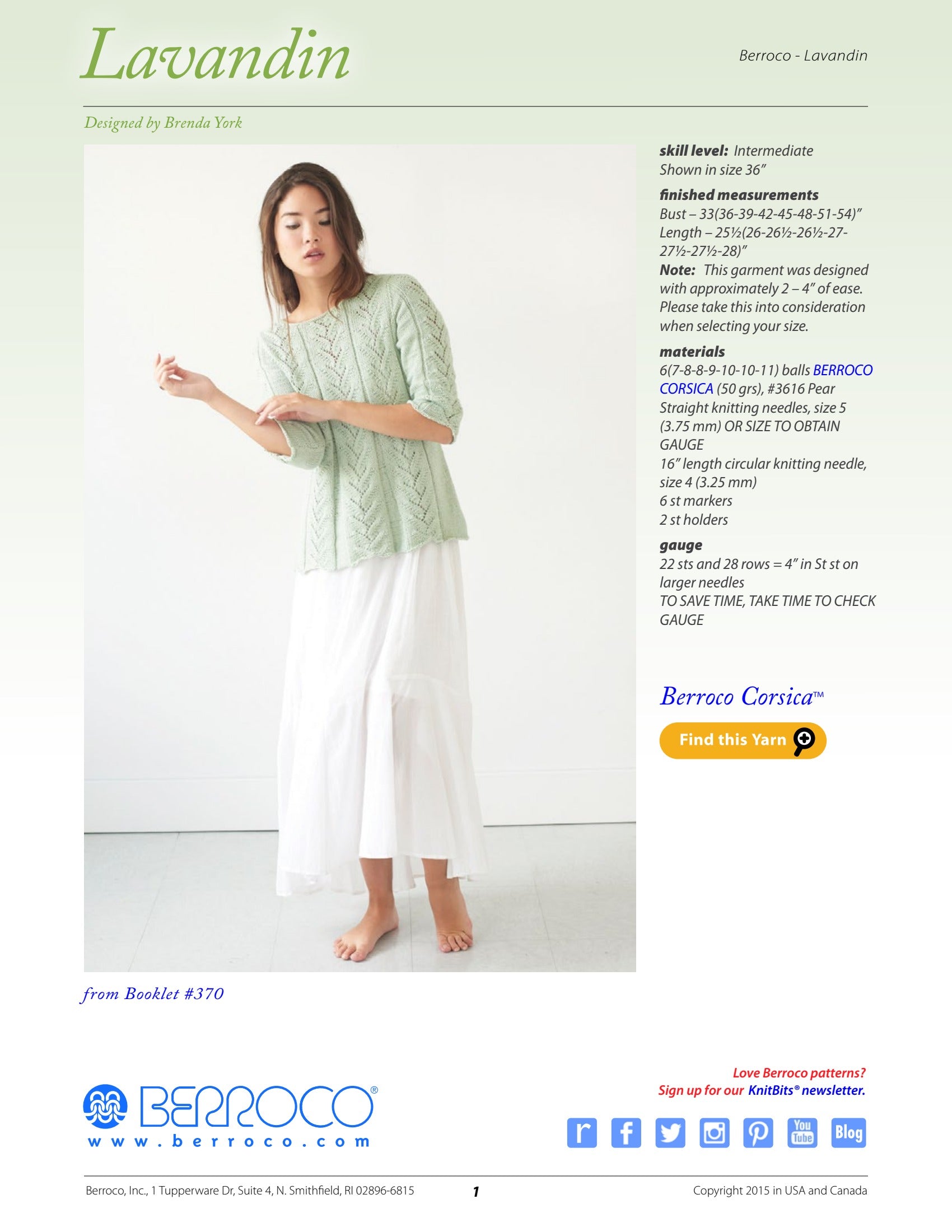 Berroco Lavandin Jumper Knitting Pattern
