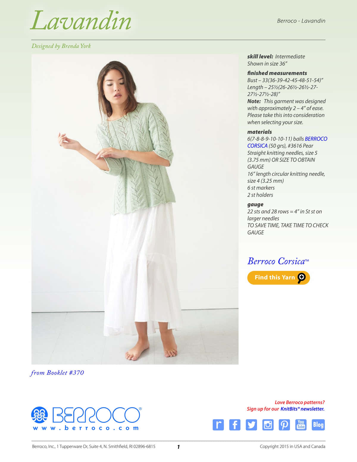 Berroco Lavandin Jumper Knitting Pattern