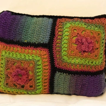 Stained Glass Floral Granny Square Pillow in Plymouth Yarn Gina