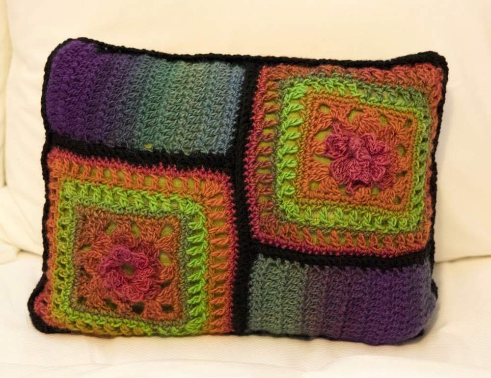 Stained Glass Floral Granny Square Pillow in Plymouth Yarn Gina