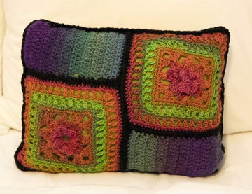 Stained Glass Floral Granny Square Pillow in Plymouth Yarn Gina