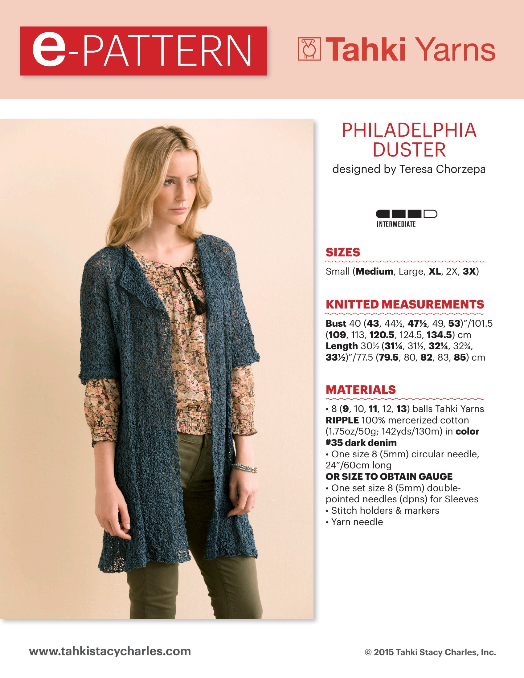Tahki Yarns Philadelphia Duster Knitting Pattern