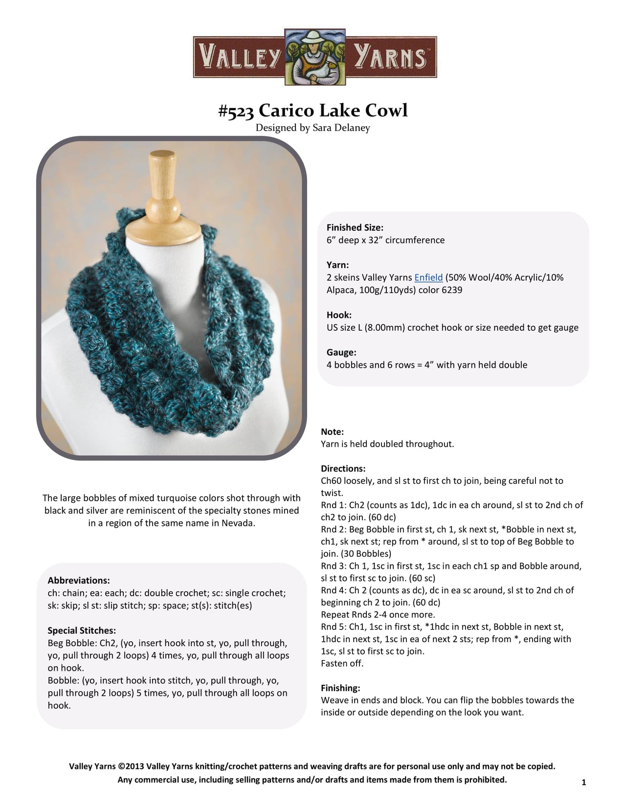 Valley Yarns 523 Carico Lake Cowl (Free)