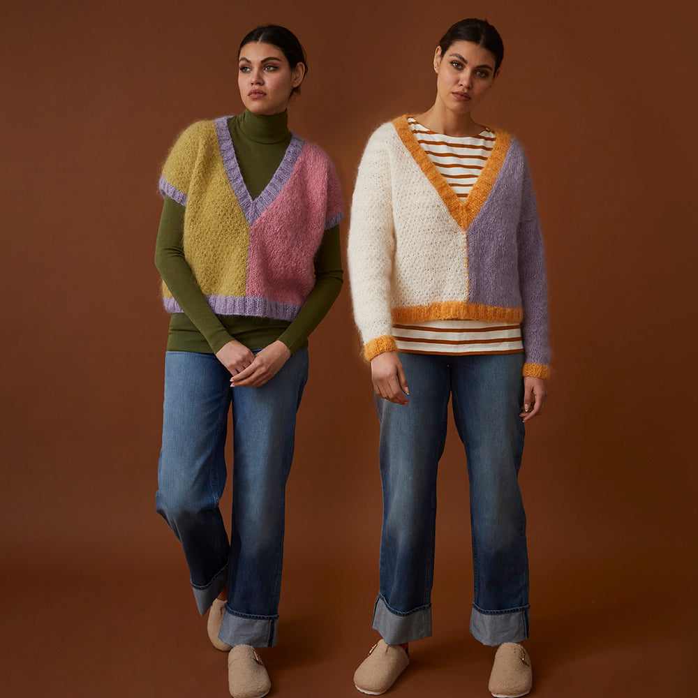Debbie Bliss Colour Block Sweater and Vest Top Knitting Pattern