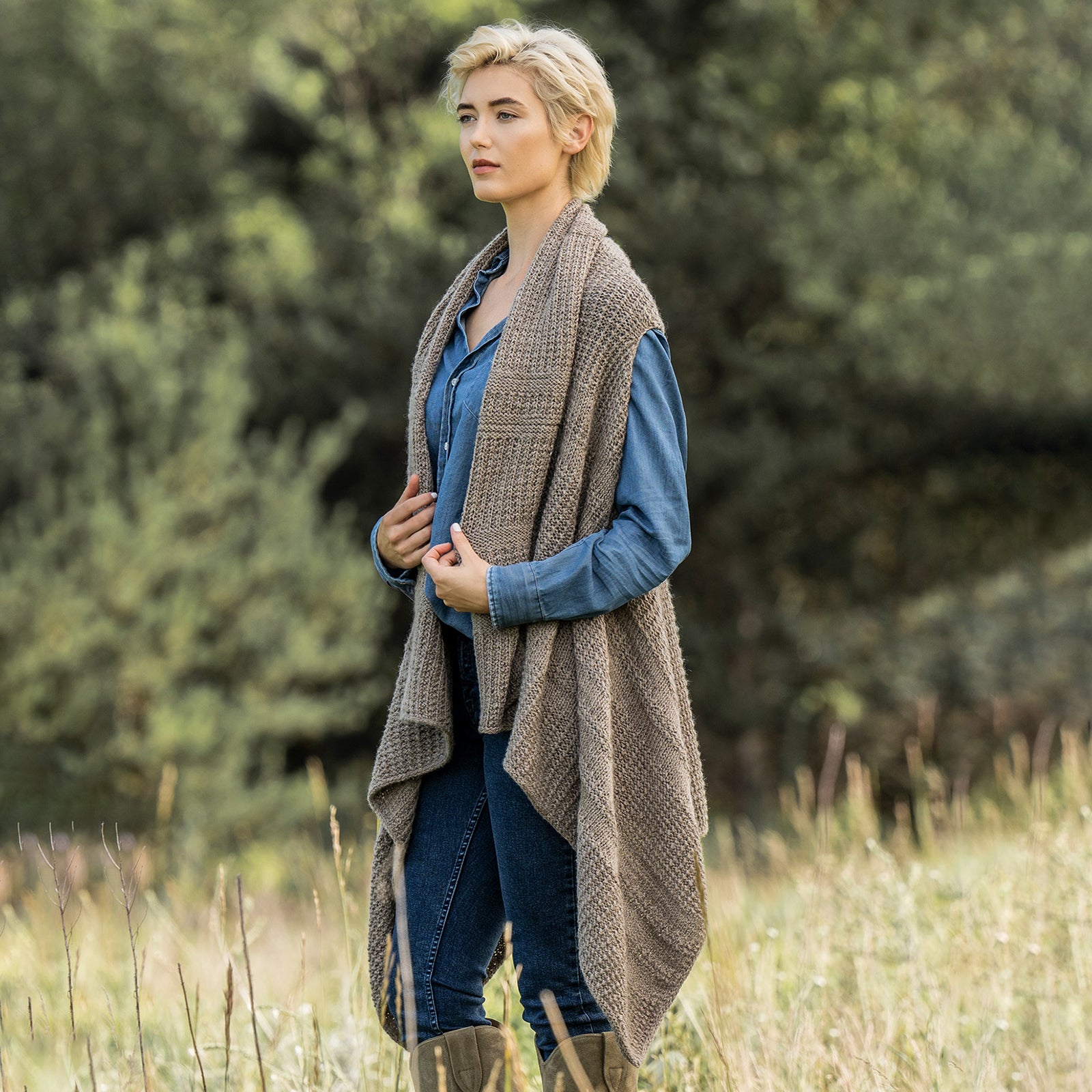 Blue Sky Fibers Maple Grove Vest Cardigan Knitting Pattern