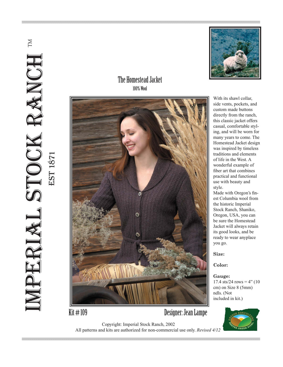 Imperial Yarn Homestead Jacket Cardigan Knitting Pattern