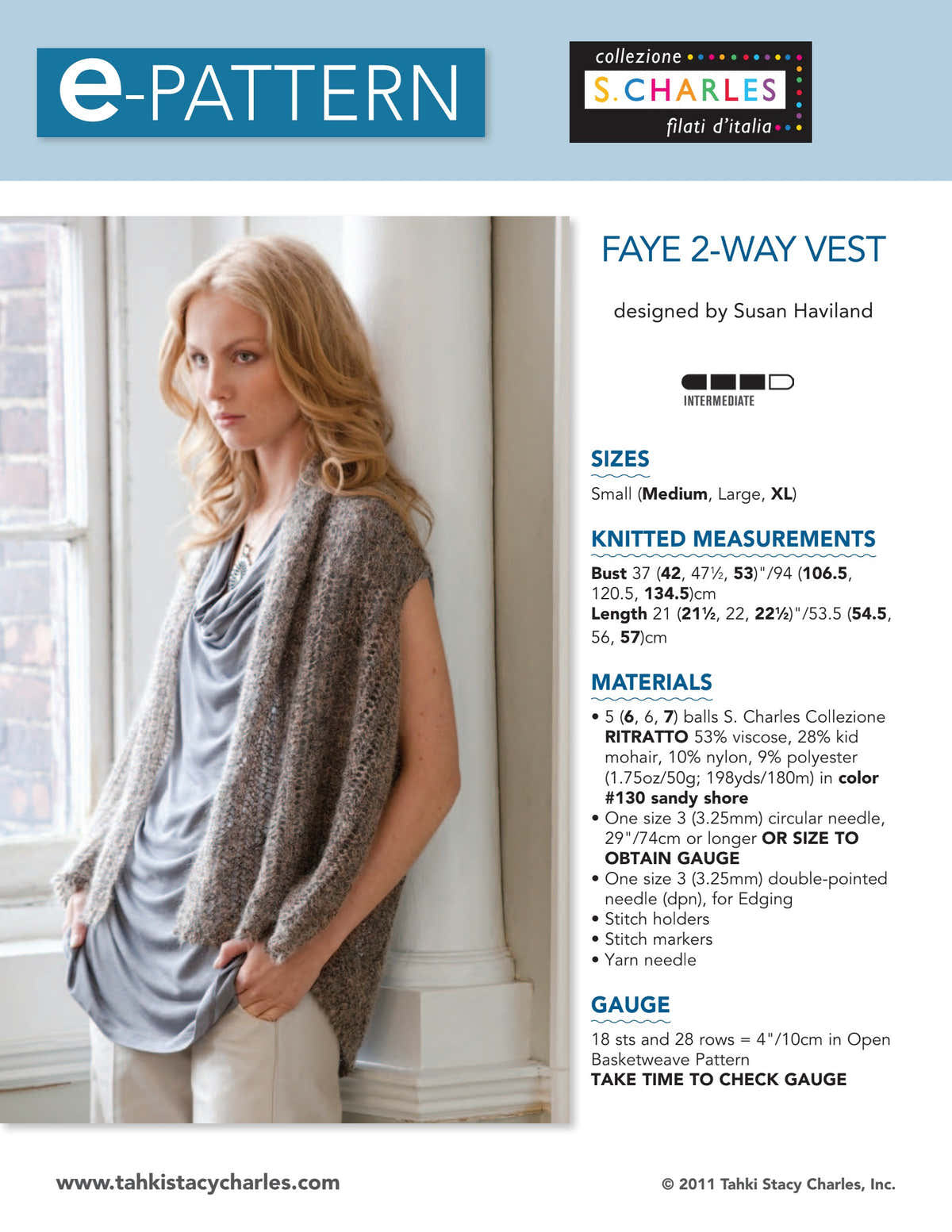Stacy Charles Fine Yarns Faye 2-Way Vest Knitting Pattern