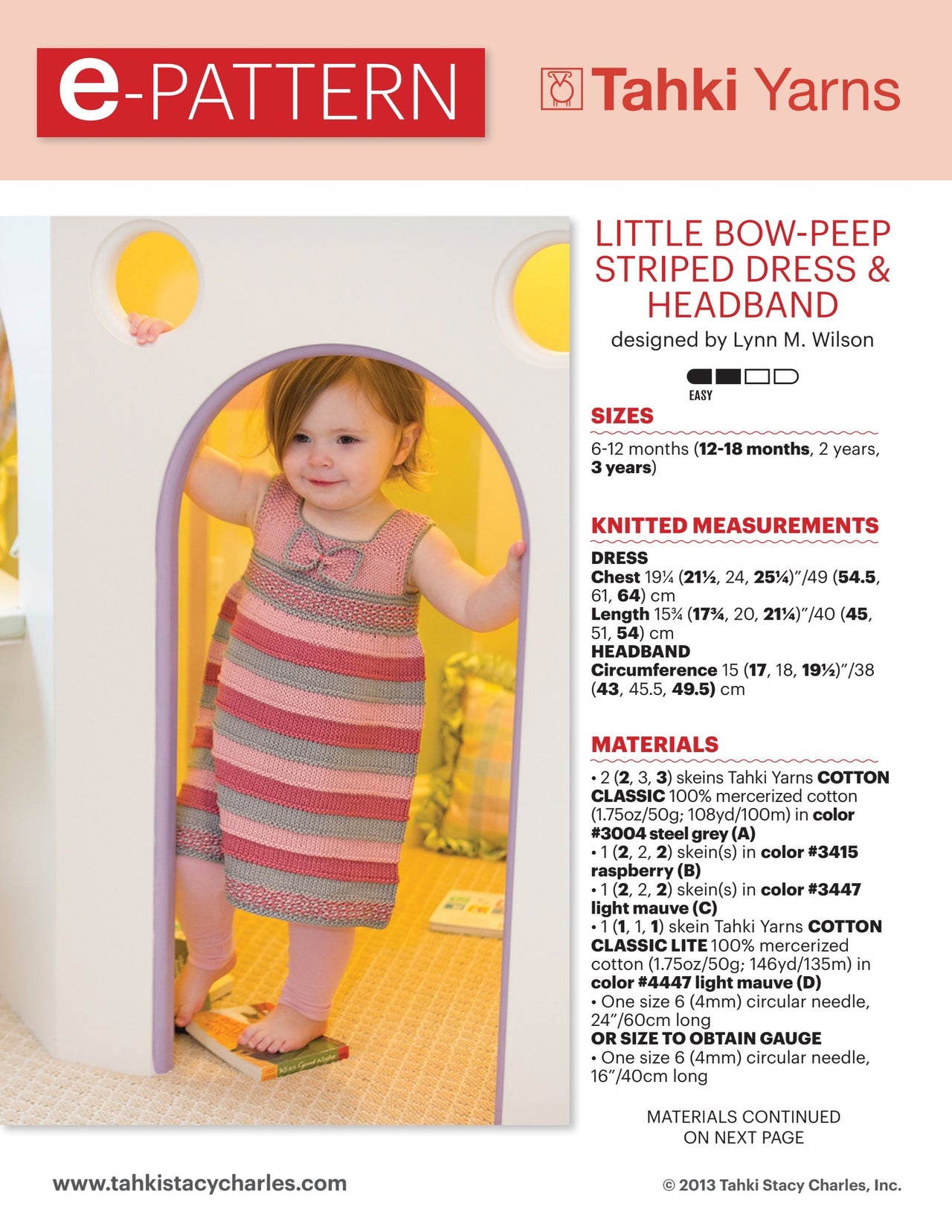 Tahki Yarns Little Bow-Peep Striped Dress & Headband Pattern