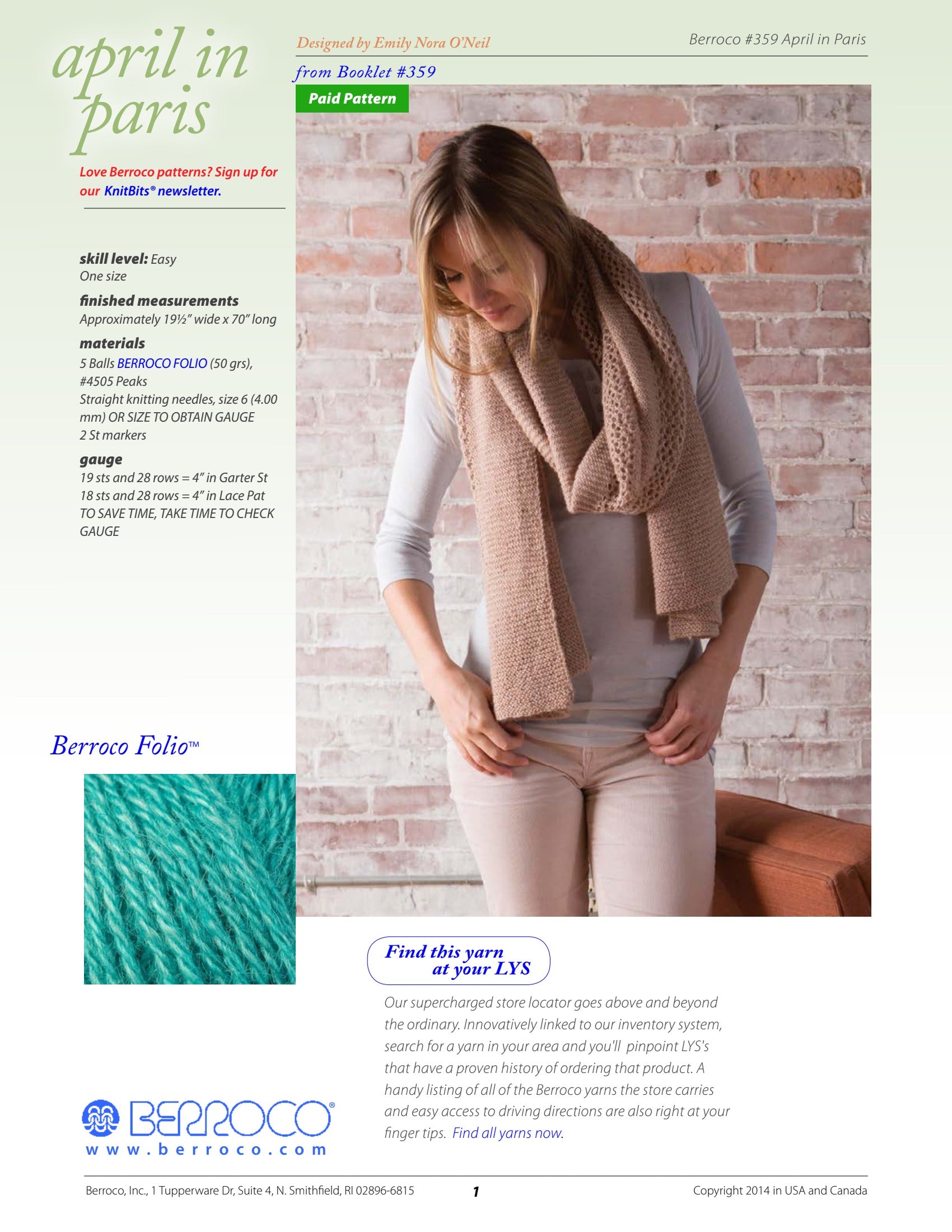 Berroco April In Paris Wrap Knitting Pattern