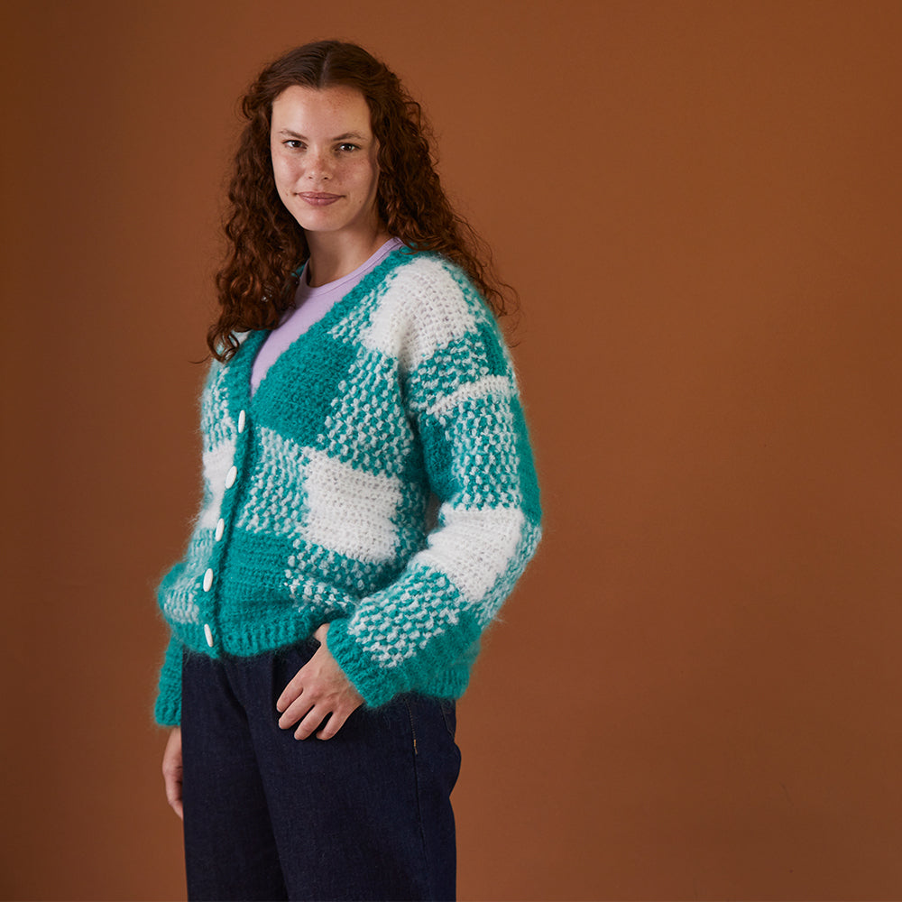 Debbie Bliss Peppermint Plaid Cardigan Crochet Pattern