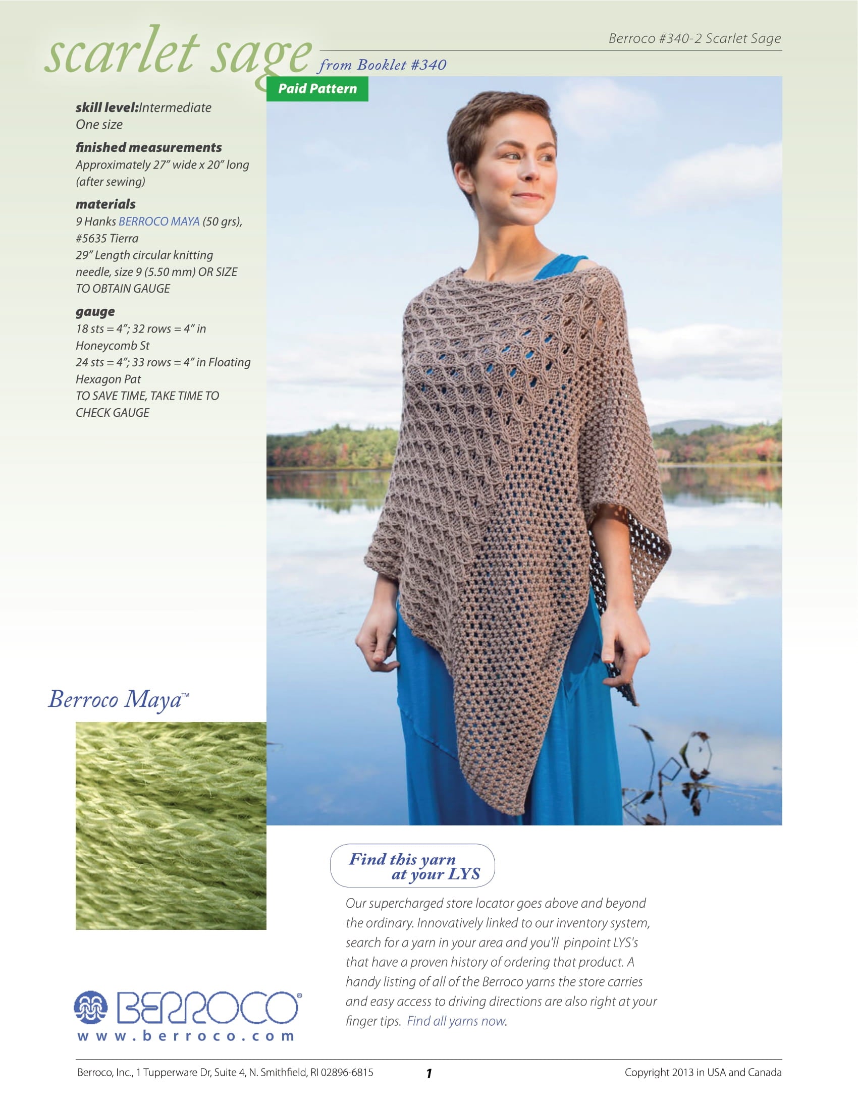 Berroco Scarlet Sage Cape Knitting Pattern