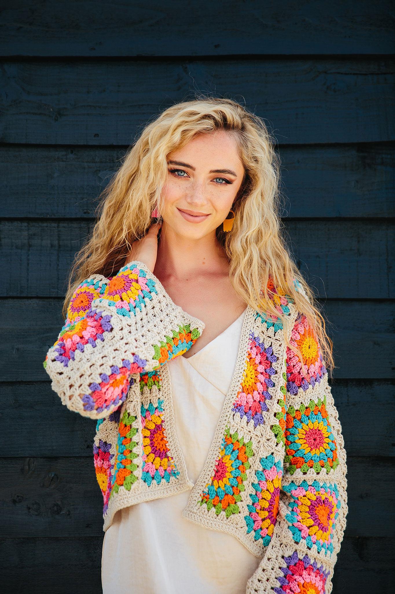 Mandala Cropped Granny Square Cardigan - Yarn.com