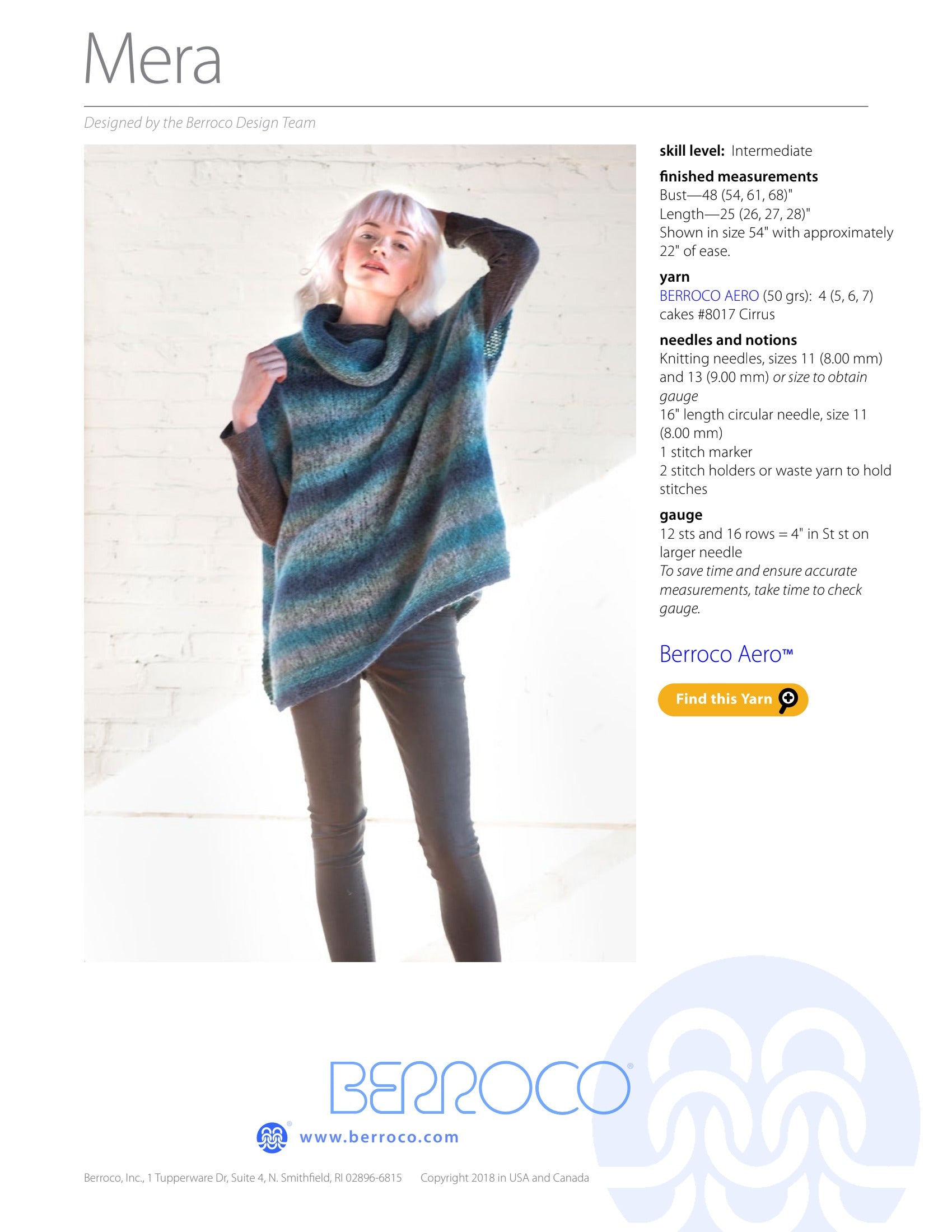 Berroco Mera Cape Knitting Pattern