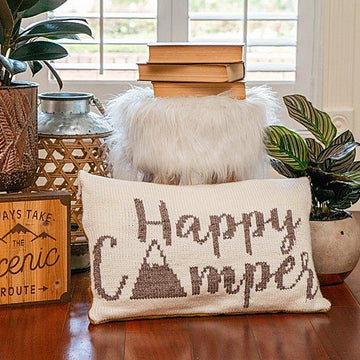 Happy Camper Knit Pillow Cover