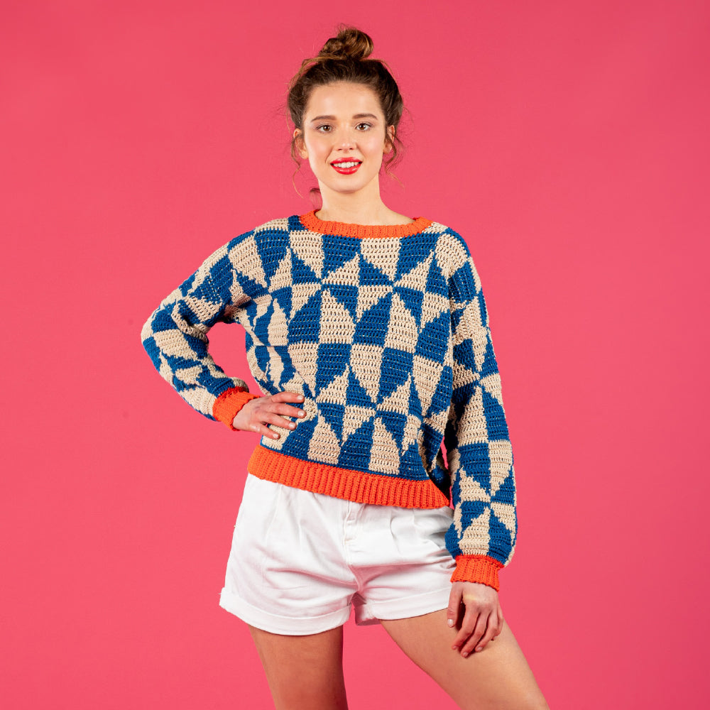 Paintbox Yarns Geometric Tile Sweater Crochet Pattern