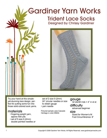 Gardiner Yarn Works Trident Lace Socks Knitting Pattern