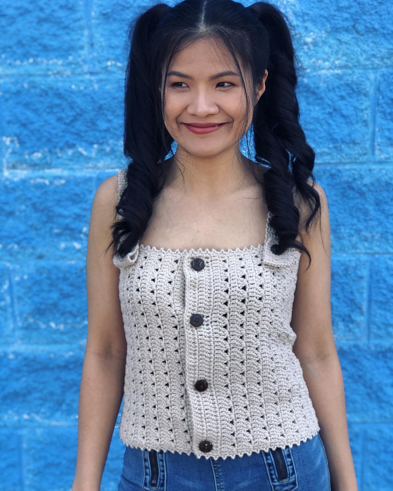 Buttoned up crochet tank top