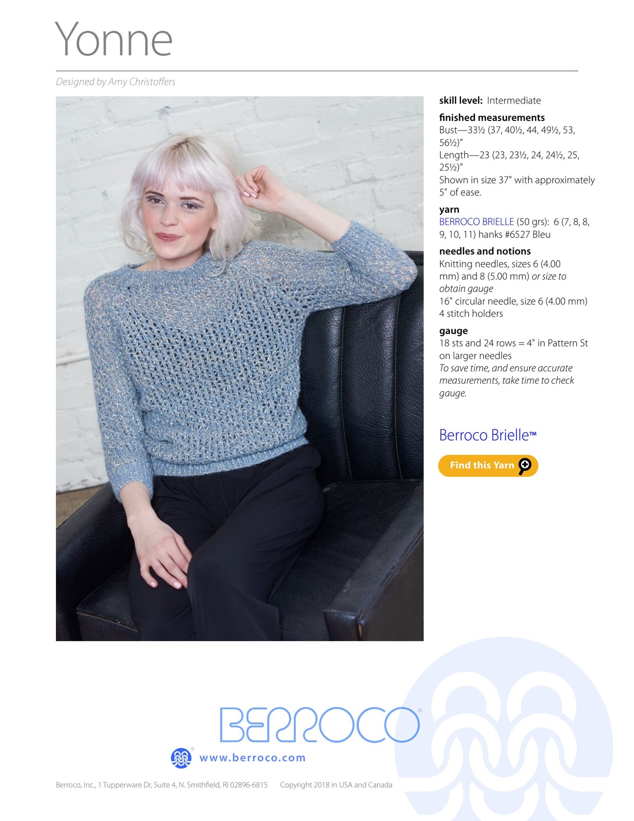 Berroco Yonne Jumper Knitting Pattern