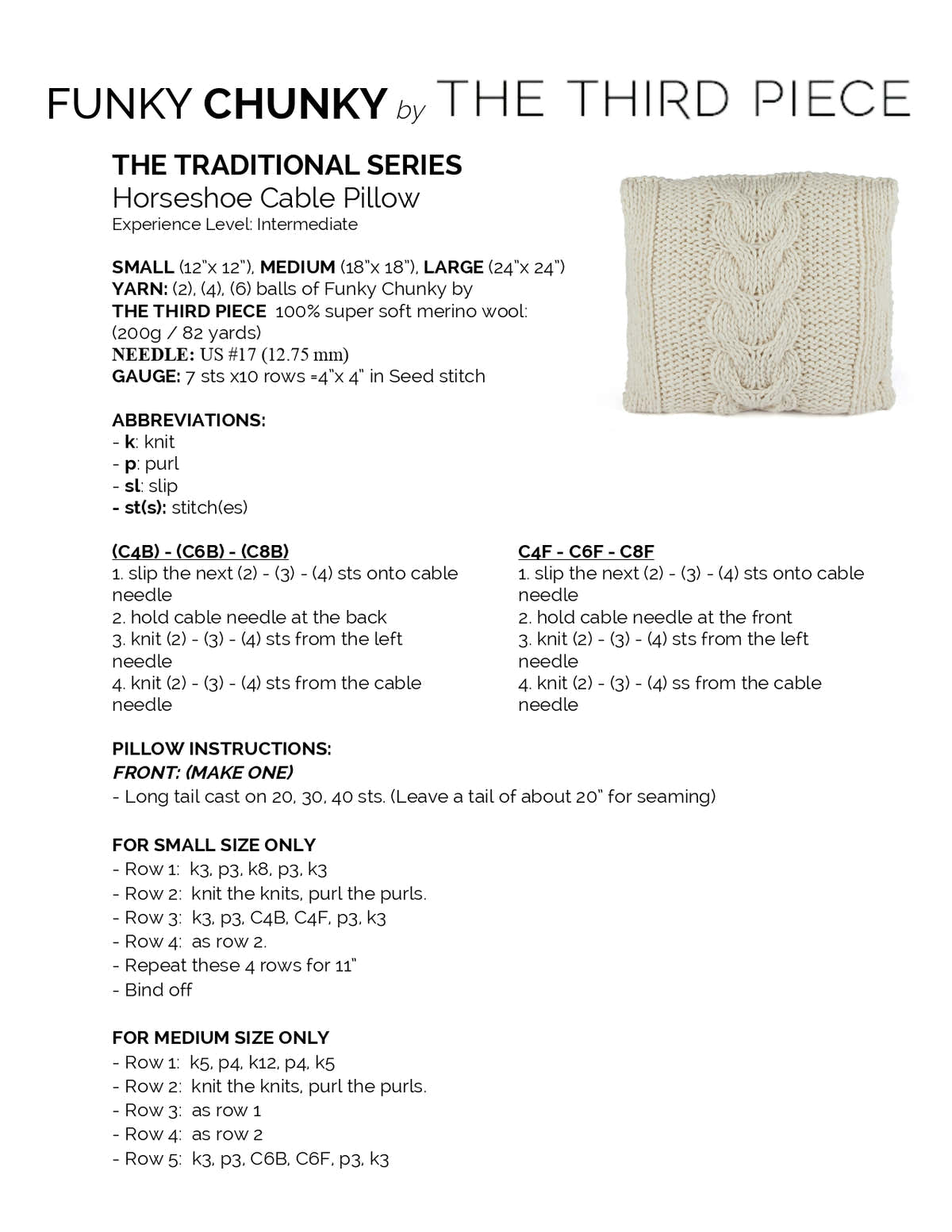 Third Piece The Horseshoe Cable Pillow Knitting Pattern