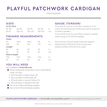 Paintbox Yarns Playful Patchwork Cardigan Knitting Pattern