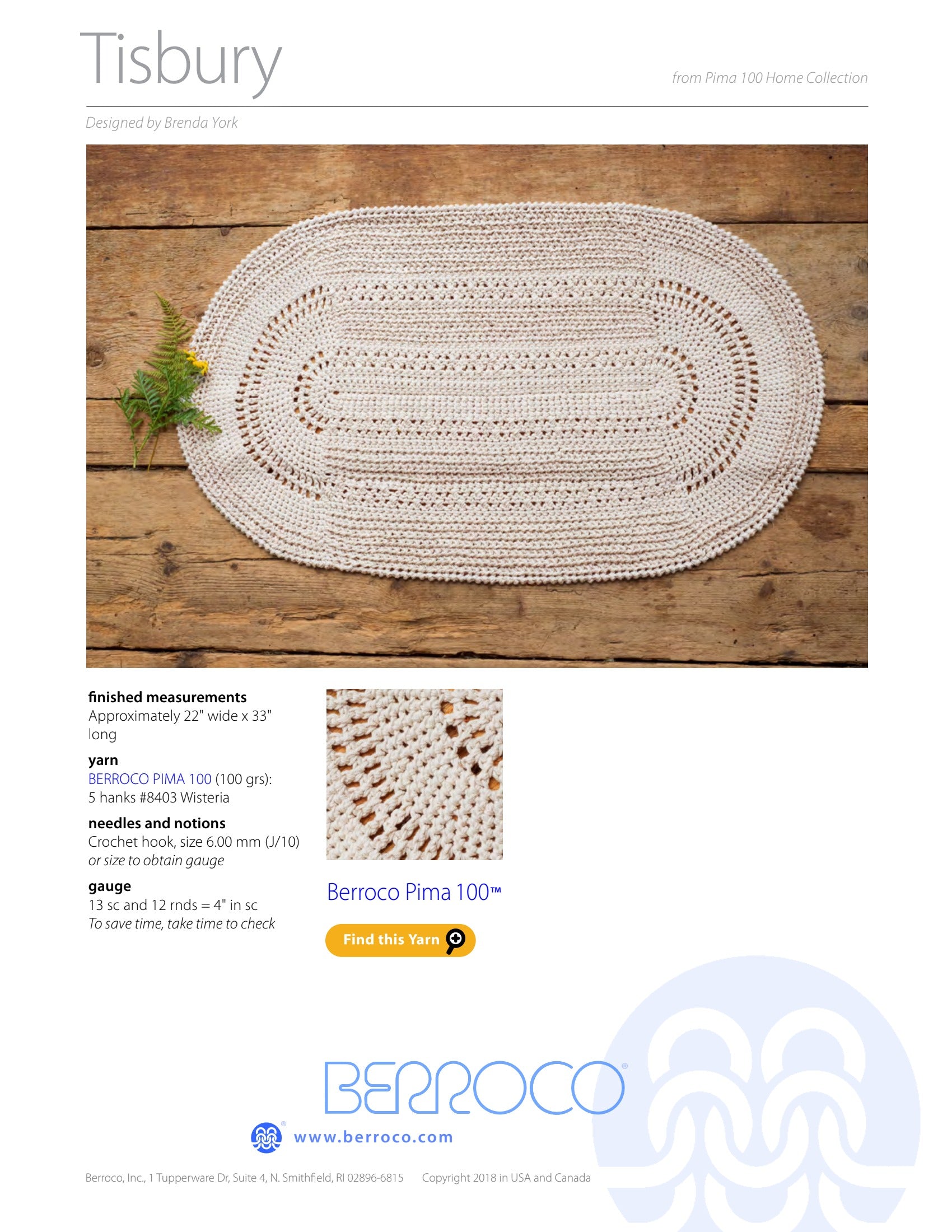 Berroco Tisbury Homeware Crochet Pattern